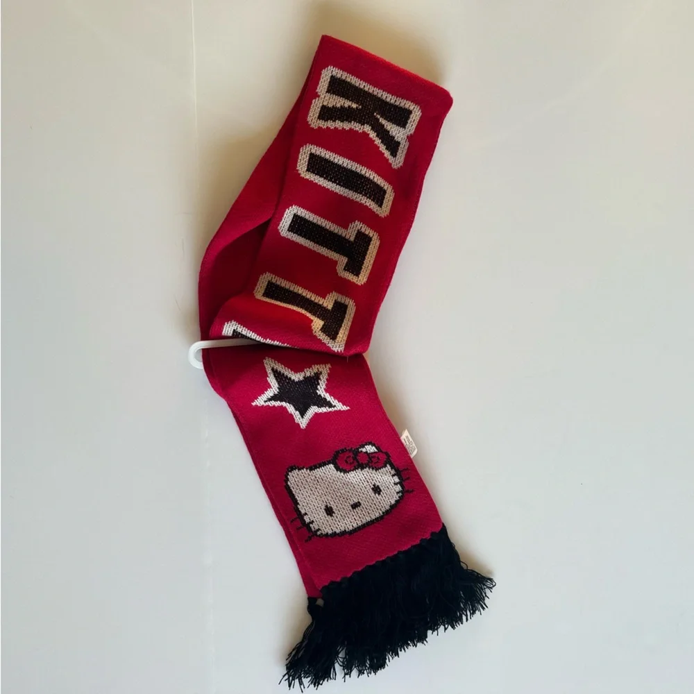 Vintage Hello Kitty Scarf Red Knit Acrylic 2001 Sanrio
